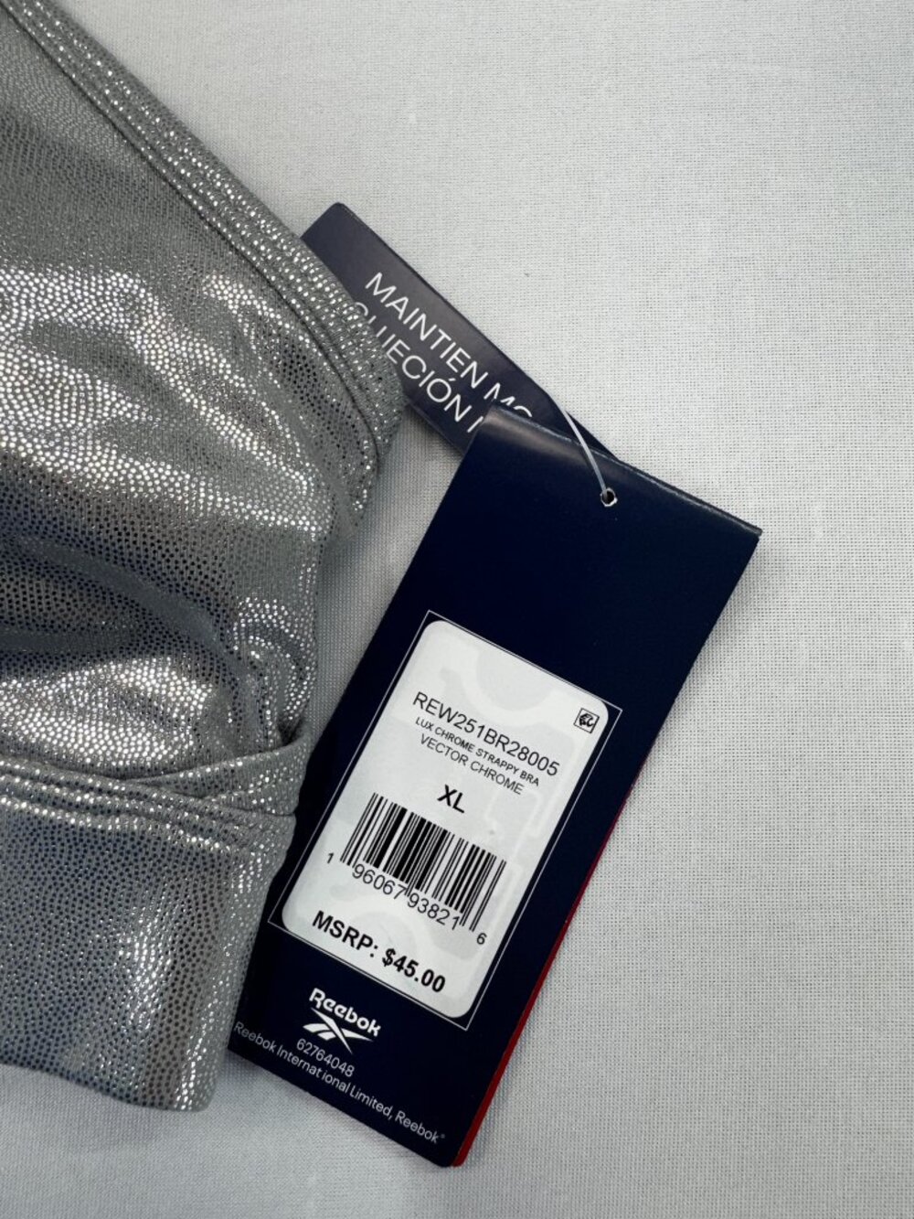 NWT Reebok Lux Strappy Sports Bra Metallic Silver Crisscross Sz XL - Picture 7 of 11
